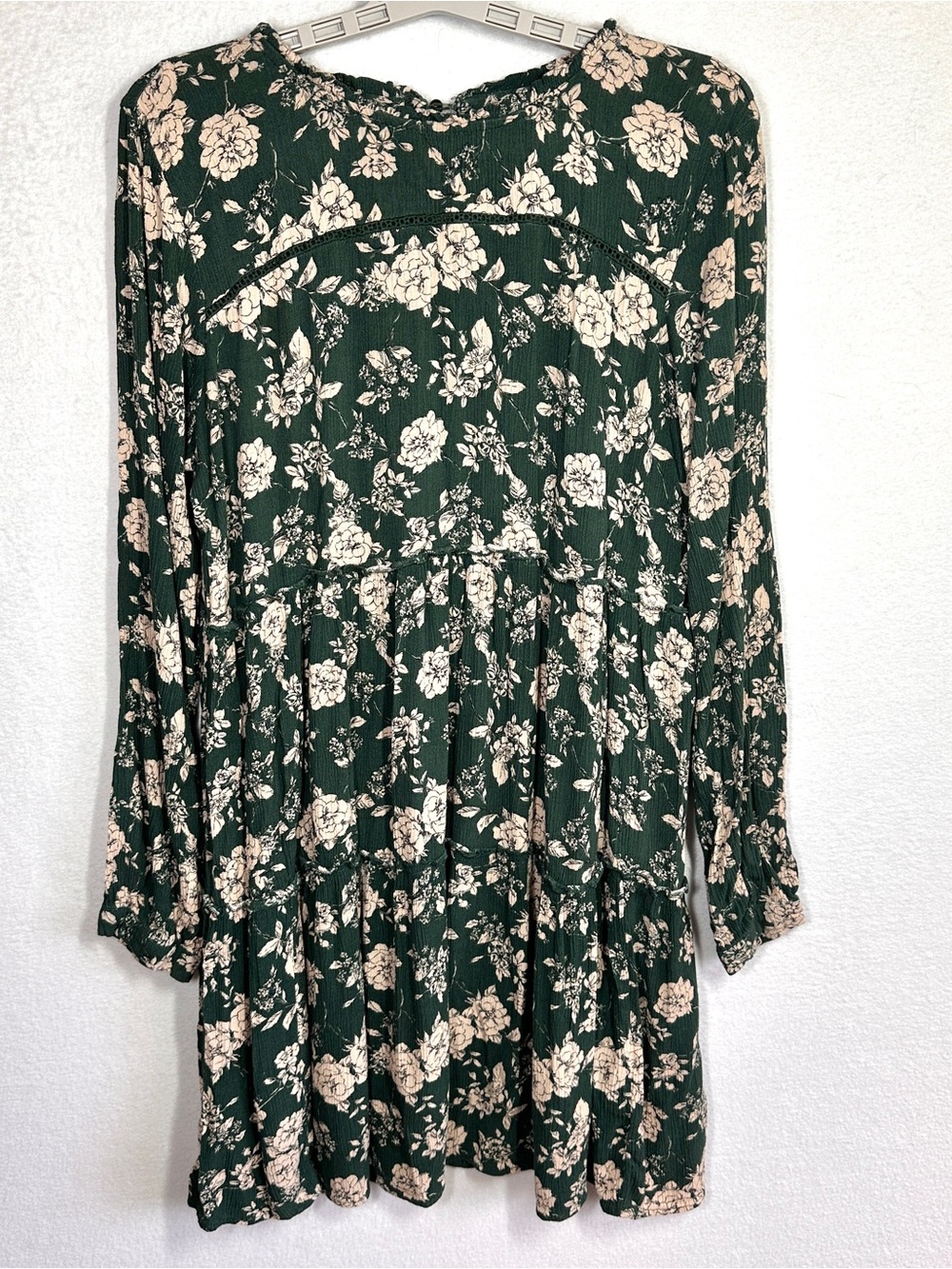 Knox Rose Babydoll Dress M Green Floral Tiered Boho Long Sleeve Flowy Rayon